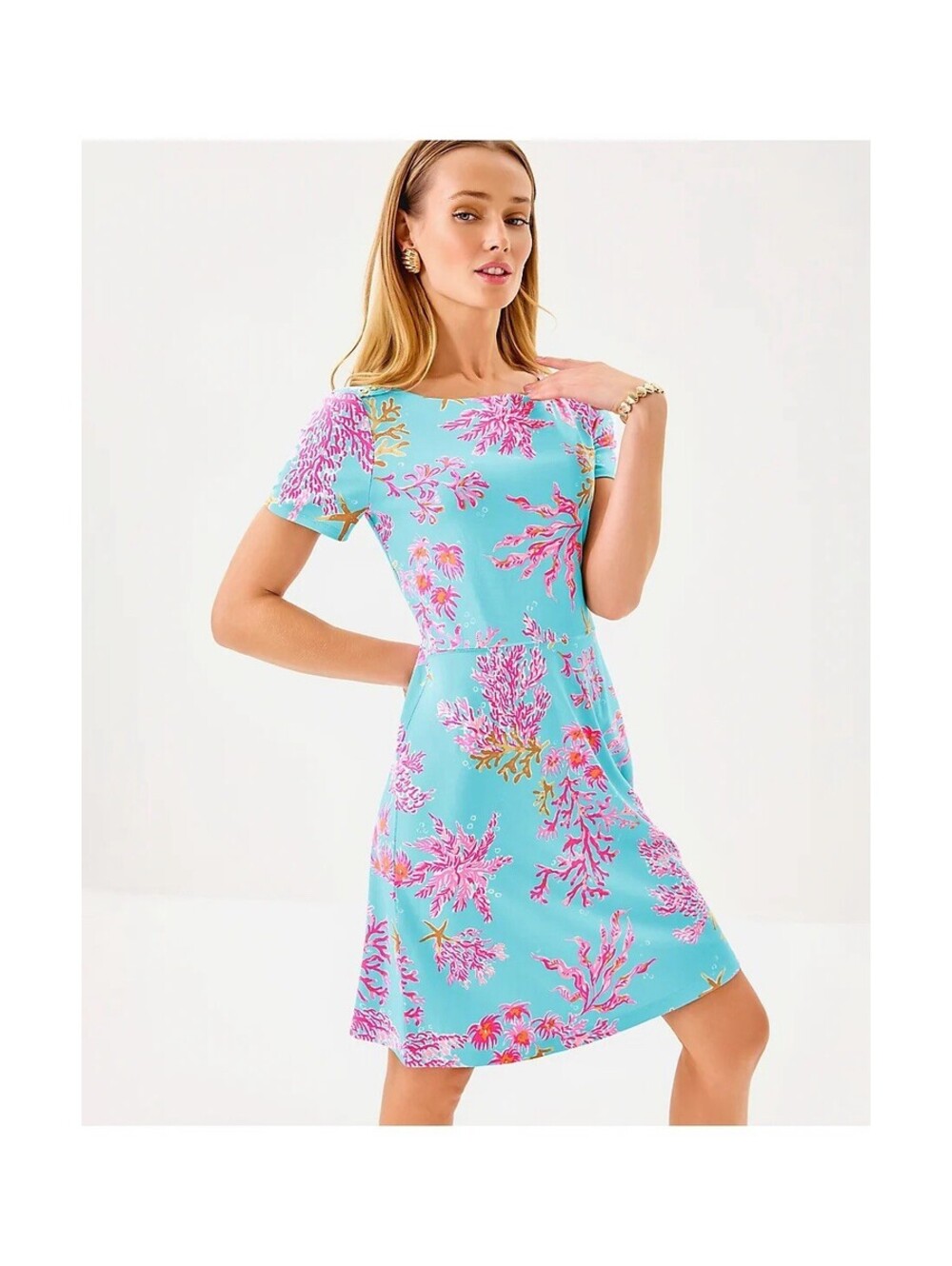 Lilly Pulitzer dress medium M bray upf 50+ blue pink coral sea life coastal